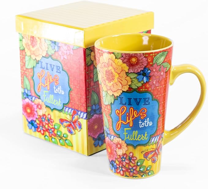 Divinity Boutique Inspirational Stoneware Mug, Live Life, Multicolor