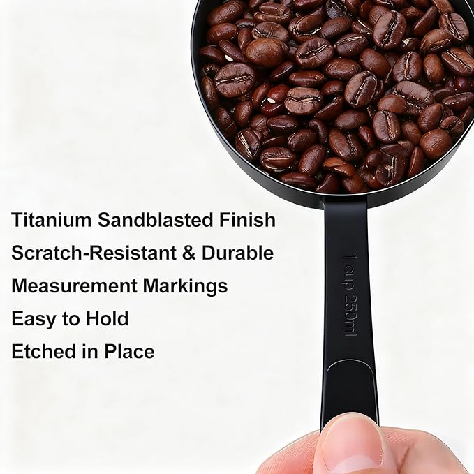 Measuring Cups and Spoons Set, Titanium-Plated Matte Black Stainless Steel 10 Piece for Cooking and Baking (5 Cups + 5 Spoons All Black)