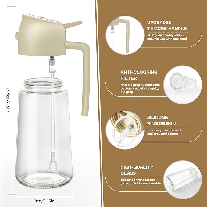 Oil Sprayer for Cooking 2pcs,2 in 1 Oil Dispenser and Oils Sprayer Kitchen Gadgets-16oz Glass Oils Spray Bottle,Mist Olive OilDispenser,Air Fryer,Salad,Grill (White Kitchen Accessories)