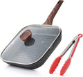 Kordisen Nonstick Grilling Pan with Lid for Stove Tops, 9.5 Inch Square Grill Pan for Indoor Cooking, Granite Coating Grill Skillet with Pour Spouts, Versatile Griddle, Induction Steak Pan, PFOA Free