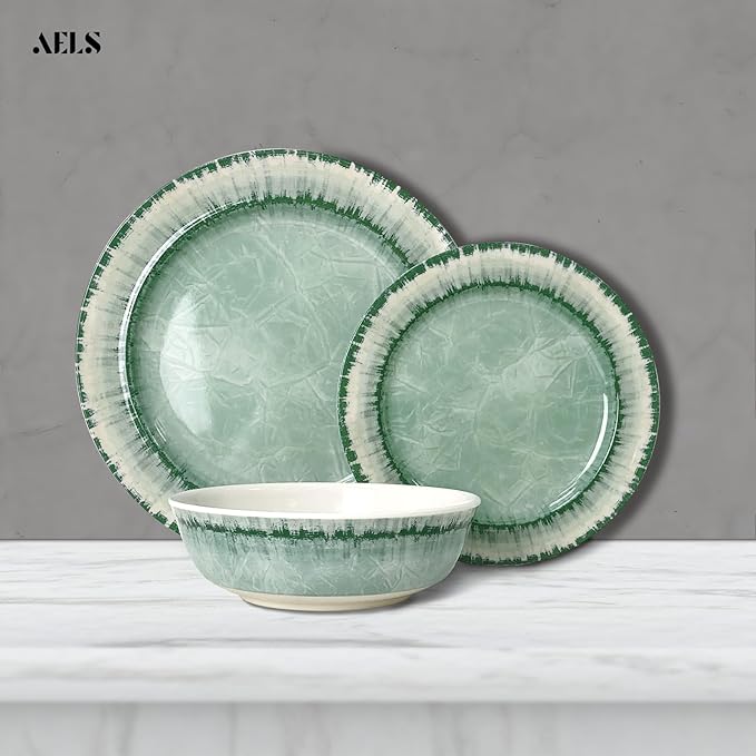 AELS Melamine Dinnerware Set of 12 Pcs Dinner Dishes Set for Indoor and Outdoor Use, Dishwasher Safe, Lightweight Unbreakable, BPA Free, Sage Green