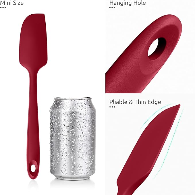 U-Taste Small Mini Silicone Spatula: 9×2inch 600ºF Heat-Resistant Food-Grade Jar Scraper for Kitchen Use, Non-Stick Seamless Flexible Baking Utensil for Mixing, Scraping Jam in Bowl or Cup (Red)