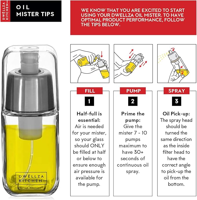 DWËLLZA KITCHEN Olive Oil Dispenser Bottle For Kitchen & Sprayer For Cooking - 2 In 1 Glass 17 Oz. Cooking Oil/Syrup Dispenser With Measurements & 6 Oz. Spray Bottle Set