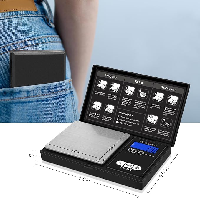 Fuzion Digital Pocket Gram Scale 1000g/0.1g, Small Digital Scales Grams Ounces Grains, Herb Scale, Jewelry Scale, Portable Travel Food Scale