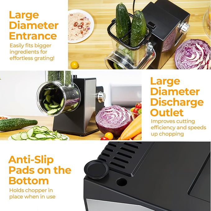 FITNATE Electric Cheese Grater, 250W Electric Slicer Shredder Salad Maker with 5 Replaceable Stainless Blades, Kitchen Chopper Vegetable Cutter for Cheese, Fruits, Vegetables