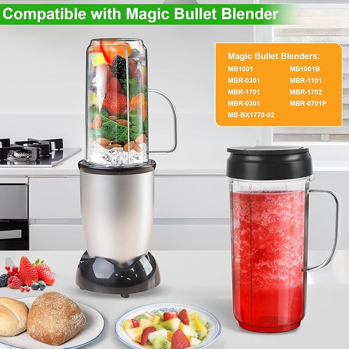 2 Pack Magic Bullet Blender Cups Tall 22oz Cup with Flip Top To-Go Lid Replacement Part Cup Mug with Handle Compatible with 250w MB1001 Magic Bullet Mugs & Cups Blender Milk Juicer Mixer Accessories
