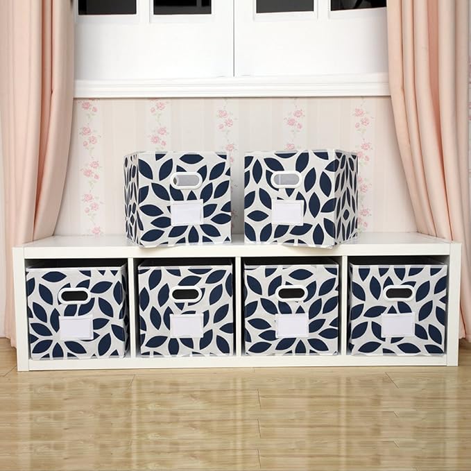 MAX Houser 6 Pack Foldable Fabric Storage Bins with Handles - Ideal for Closet Organization, Bedroom and Nursery（Blue, 12"x12"x12"）