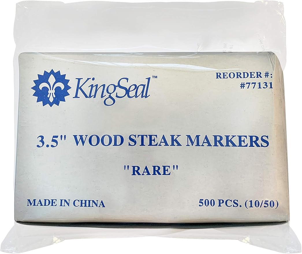 KingSeal 5000 Count 3.5 Inch Natural Birch Wood Steak Markers, Heat Stamped, Eco Friendly, Stamped Rare, Commercial Bulk Pack - 10 Boxes x 500