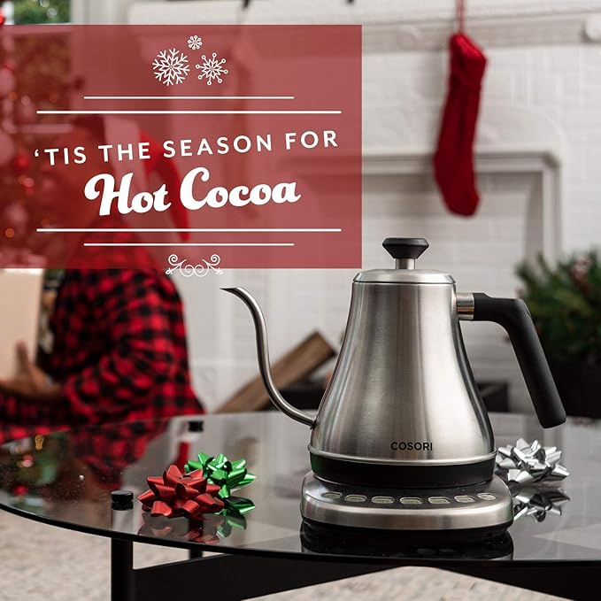 COSORI Gooseneck Electric Kettle with 5 Variable Presets, Pour Over & Coffee maker, 100% Stainless Steel Inner Lid & Bottom, 1200 Watt Quick Heating, 0.8L, Silver