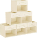 DIMJ Cube Storage Bin, 6 Packs Collapsible Storage Bins with Handles, Fabric Bins for Organization, Cube Storage Organizer Bins for Closet Organization and Storage, Beige