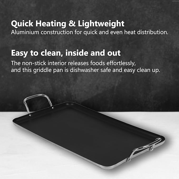 17inch Nonstick Aluminum Double Griddle Pan, Comales para Tortillas Griddle Pan Burner Skillet with Handles for Stove Top - Coating & Heat Resistant for Frying, Searing, Grilling, Browning Cook
