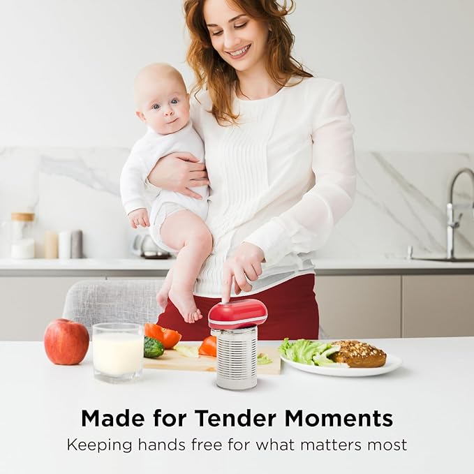 Kitchen Mama Mini Plus Rechargeable Electric Can Opener: USB-C Charging, Hands-Free, Auto Stop, Compact, Cordless, Smooth Edge - Perfect for Seniors with Arthritis, Home, and Travel (Red)