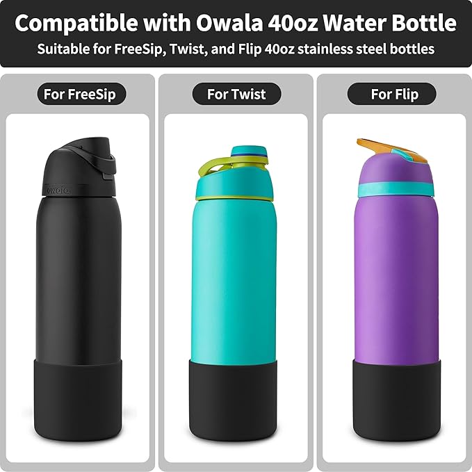 Silicone Boot for 40 oz Owala Water Bottles, Anti-Slip Protective Sleeve for Owala Twist & FreeSip & Flip Insulated Water Bottle, Boot Bottom Base for Owala (Black)