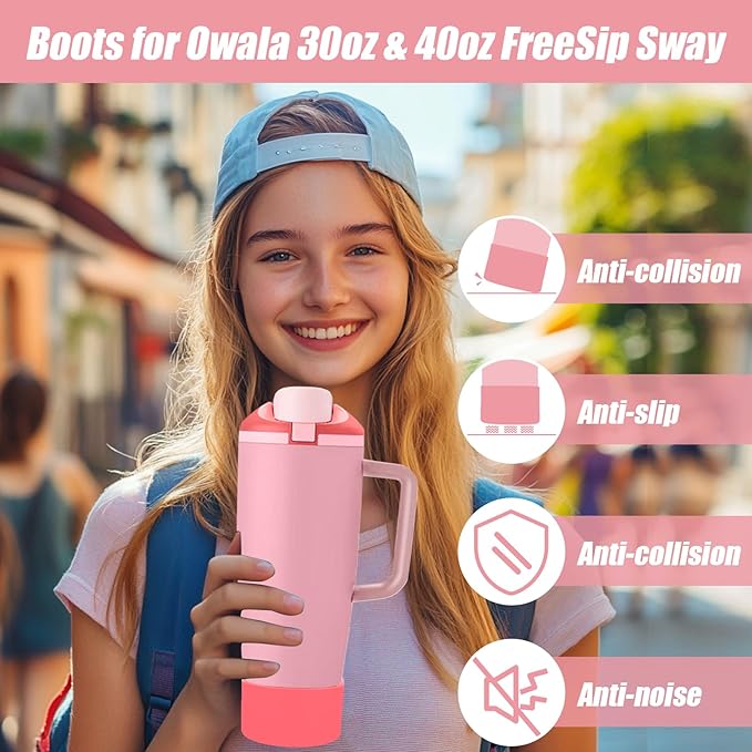 Mity rain 2PCS Protective Silicone Boots for Owala 30oz & 40oz FreeSip Sway Bottles & Tumblers - Accessories for owala, Enhances Stability & Prevents Scratches (Raspberry)