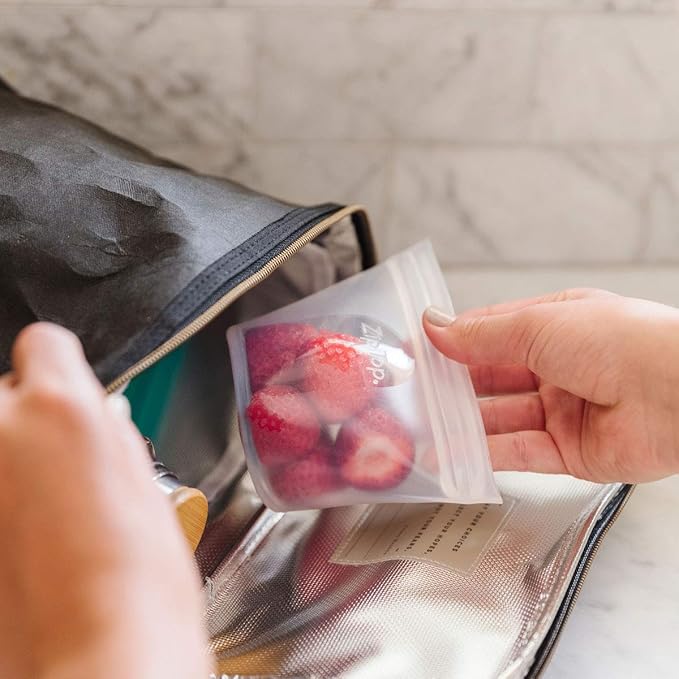 Zip Top Reusable Food Storage Bags | Short Cup [Frost] | Silicone Meal Prep Container | Microwave, Dishwasher and Freezer Safe | Made in the USA