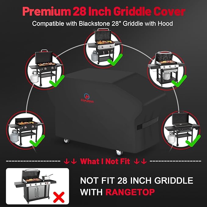 Comnova Griddle Cover for Blackstone 28 Inch With Hood - 600D Heavy Duty Waterproof Flat Top Grill Cover for Pro Series, BBQ Cover for Models 1883, 1924 and More