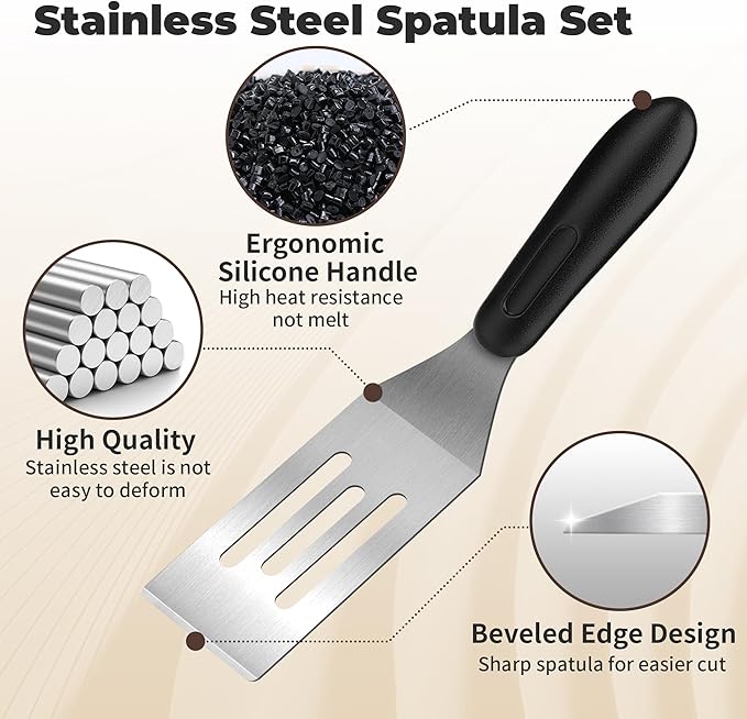 Small Spatula,Stainless Steel Spatula,Metal Spatula for Cooking with Heat Resistant Handle,Metal Spatulas for kitchen use for Pancakes、Lasagna、Brownies、Cake and Cookie