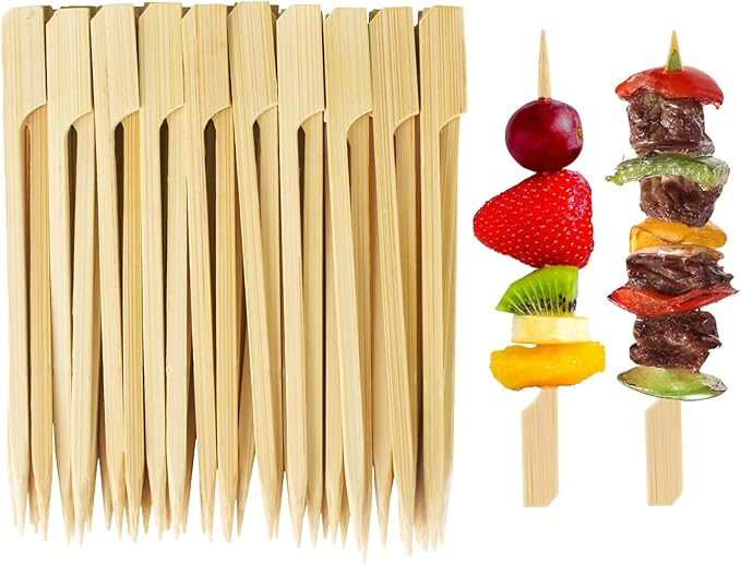 4.7 Inches Bamboo Skewers 100 Pieces Food Appetizer Wide Flat Paddle Wooden Skewers Mini Skewers Sticks for Fruit, Barbecue Snacks, Appetizers, Sausage