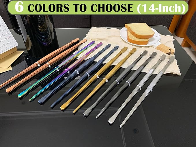 JETKONG 2 Pcs 14-Inch Food Tweezer Tongs Extra Long Stainless Steel Kitchen Tweezer Cooking Tweezers (Black)