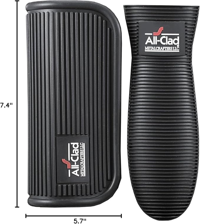 All-Clad Silicone Grip Set: 100% Silicone Flexible & Heat Resistant Ribbed Grip Set - Perfect for Cast Iron, Steel, or Glass, (2-Piece), Black/Grey
