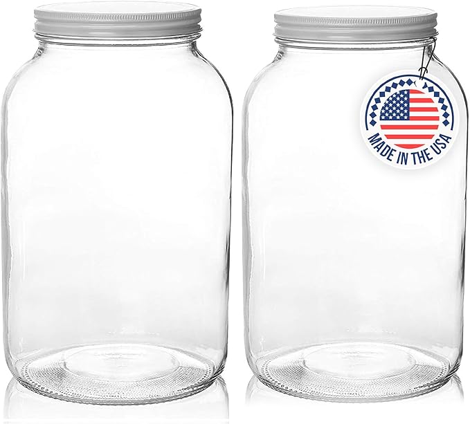 kitchentoolz Gallon Jar 1 Gallon Glass Jar with Lid – Wide Mouth Large Glass Jar for Fermenting, Pickling, Canning, Water Glassing Eggs, Kombucha, and Food Storage – BPA-Free, Made in USA (2-Pack)