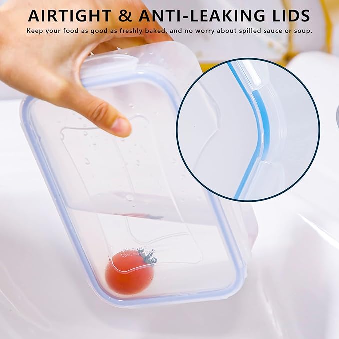 Tiastar Food Storage Containers Set of 8 PCS, Plastic Food Containers with Lids Airtight, 100% Leak-Proof, BPA Free, Microwave & Freezer and Dishwasher Safe, 0.24-1.5L
