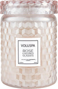 Voluspa Rose Colored Glasses, Large Candle Jar, 18 Ounce, 100 Hour Burn Time, Coconut Wax for Clean Burning, Handcrafted in The USA