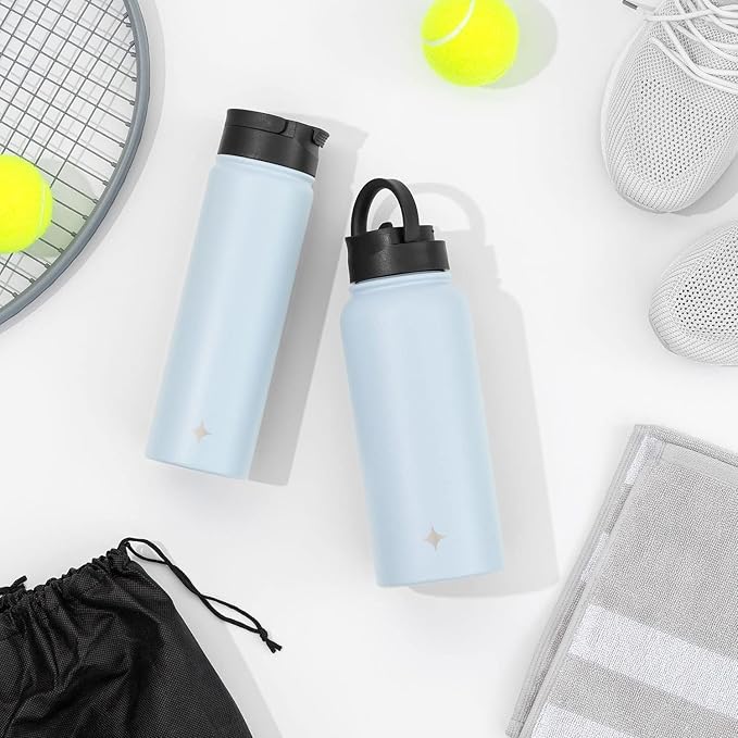 JoyJolt Triple Insulated Water Bottle with Straw Lid AND Flip Lid! 22oz Water Bottle, 12 Hour Hot/Cold Vacuum Insulated Stainless Steel Water Bottle. BPA-Free Leakproof Water Bottles - Thermos Bottle