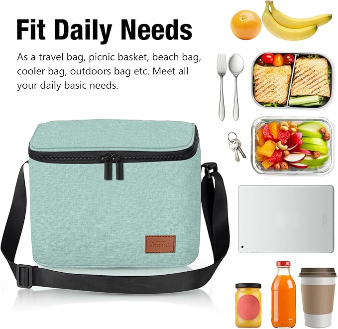 Aosbos Insulated Lunch Bag for Women Men Leakproof Lunch Box Reusable Lunch Cooler Bags Soft Lunch Tote Lunch Pail Adult Thermal Lunchbox Meal Prep Container Boxes for Work Office Outdoor