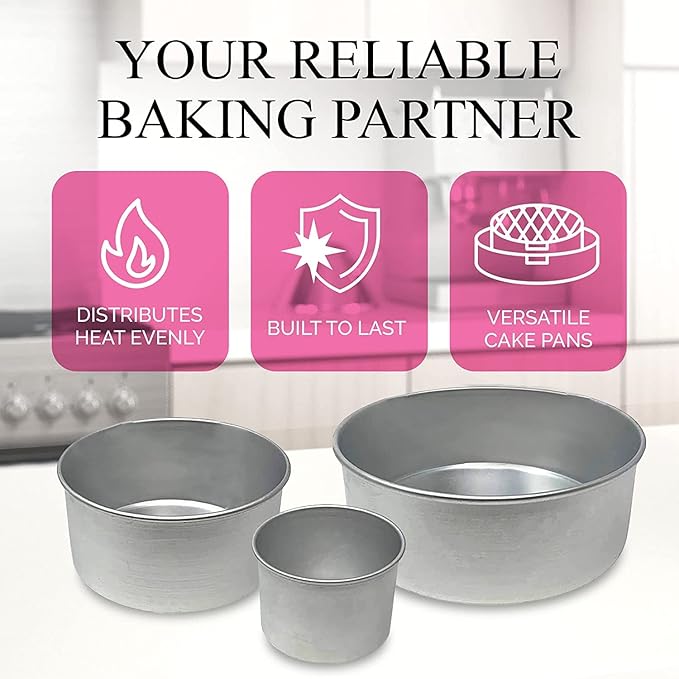 Aunt Shannon's Kitchen Tall Round Cake Pans - 4-inch, 6-inch, 8-inch Cake Pan Set for 3-Tiered Cake - Aluminum Cake Pans Sets for Baking Wedding or Birthday Cakes and More