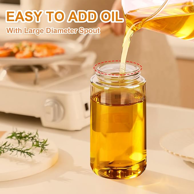 Glass Olive Oil Sprayer for Cooking, Oil Dispenser Bottle for Kitchen Gadgets, 2 in 1 Spray and Pour bottle, Home and Kitchen Essentials, Air Fryer Accessories for Salad, BBQ (16oz/470ml, White)