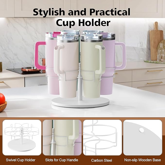 Water Bottle Organizer for Stanley 40 oz, Rotating Stanley Cup Organizer Holder, Tumbler Organizer Holder, Stanley Cup Accessories, Easy to Install, White（Patented Product）