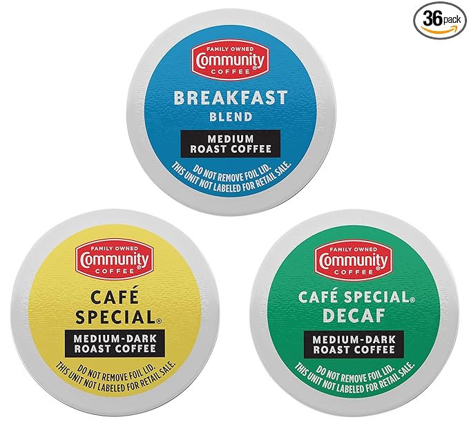 Community Coffee All Day Variety Pack with Decaf 36 Count Coffee Pods, Medium Dark Roast, Compatible with Keurig 2.0 K-Cup Brewers, 12 Count (Pack of 3)