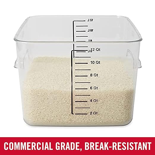 Rubbermaid Commercial Products, Space Saving Square Food Storage Container, 12 Quart, Clear, for Kitchen/Sous Vide/Meal Prep