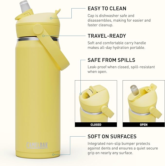 CamelBak Thrive Flip Straw Insulated Stainless Steel Water Bottle Yellow Bloom, 20oz