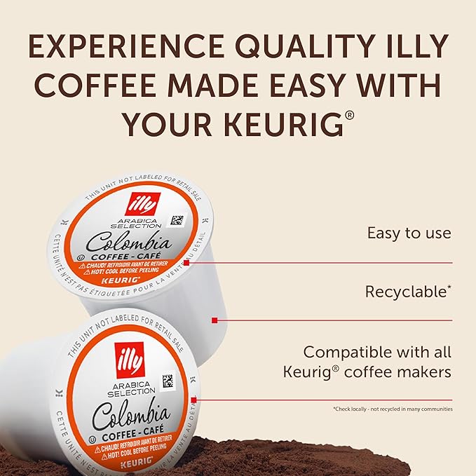 Illy Coffee K Cups - Pods For Keurig Machines – Colombia Medium Roast – Notes of Fruit - Bold, Flavorful & Full-Bodied Flavor - No Preservatives – 10 Count, 6 Pack