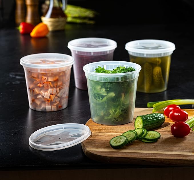 Pantry Value [24 oz. - 24 Count Plastic Food Storage Deli Containers with Lids, Disposable Containers With Lids - Perfect for Storing Soups, Sauces, and Snacks