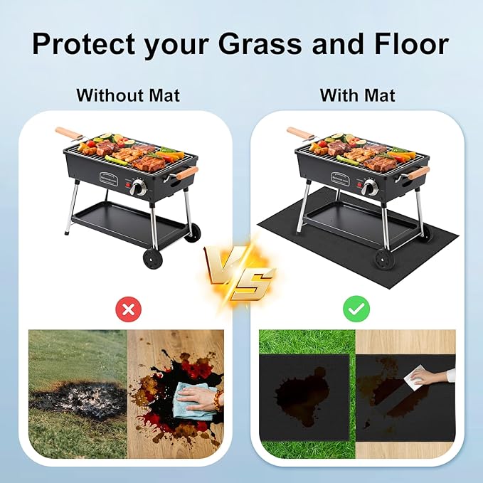 LETITIN Large 70x48 Inch Under Grill Mat for Outdoor Grill & Fire Pit - Fireproof Deck Protector Pad for Wood, Patio, Lawn - Oil-Proof Rubber Mat for Blackstone