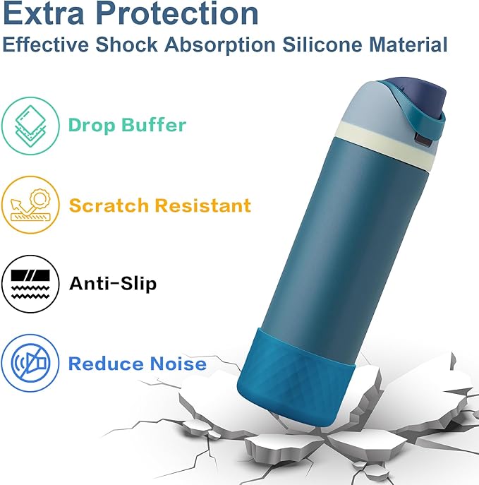 2PCS Silicone Water Bottle Boot for Owala 24oz, Protective Bottom Bumper Anti-Slip Sleeve for FreeSip, Twist, and Flip Stainless Steel Bottles, Dishwasher Safe and BPA Free(Dark Blue)