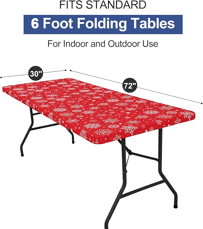 homing Rectangle Table Cloth Cover, Waterproof Polyester Elastic Fitted Tablecloth, Fits for 6 Foot Folding Tables, Washable Table Protector for Christmas, Holiday, Party (Snowflakes, 30" x 72")