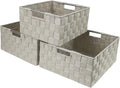 Sorbus Storage Box Woven Basket Bin Container Tote Cube Organizer Set Stackable Storage Basket Woven Strap Shelf Organizer Built-in Carry Handles (Beige)