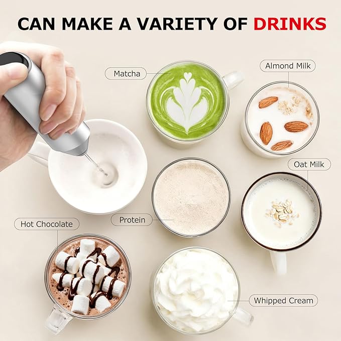 Bonsenkitchen Milk Frother Hanheld with Stand, Electric Coffee Frother, Portable Hand Frother Wand Drink Mixer for Matcha Lattes Cappuccino, Kitchen Gifts (Battery Included)