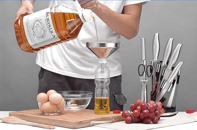 5.5-Inch 14CM Stainless Steel Kitchen Funnel with Strainer Filter for Transferring of Liquid Dry Ingredients and Metal Cooking Funnel