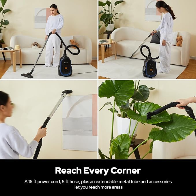Aircliff Canister Vacuum Cleaner, Specially Designed Nozzle for Pet Family, 1200W & 17Kpa Strong Suction, 2 HEPA Filters & 5 Cleaning Tools for Hard Floor, Carpet, Upholstery, Pet Hair