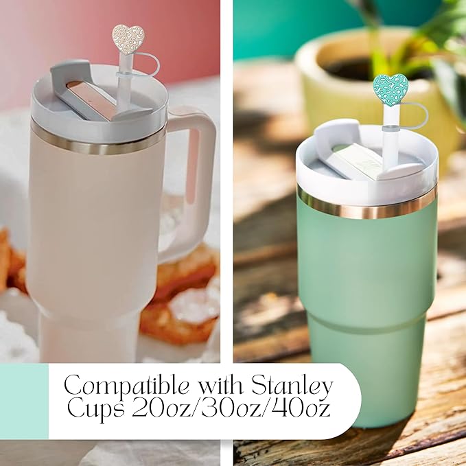 4 PCS Silicone Straw Covers Cap Compatible with Stanley Tumbler, pack of 10mm Cute Heart Straw Toppers for Tumblers Dust-Proof Drinking Straw Caps for Reusable Straws Tips Lids
