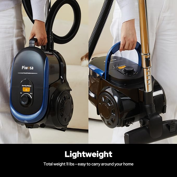 Aircliff Canister Vacuum Cleaner, Specially Designed Nozzle for Pet Family, 1200W & 17Kpa Strong Suction, 2 HEPA Filters & 5 Cleaning Tools for Hard Floor, Carpet, Upholstery, Pet Hair
