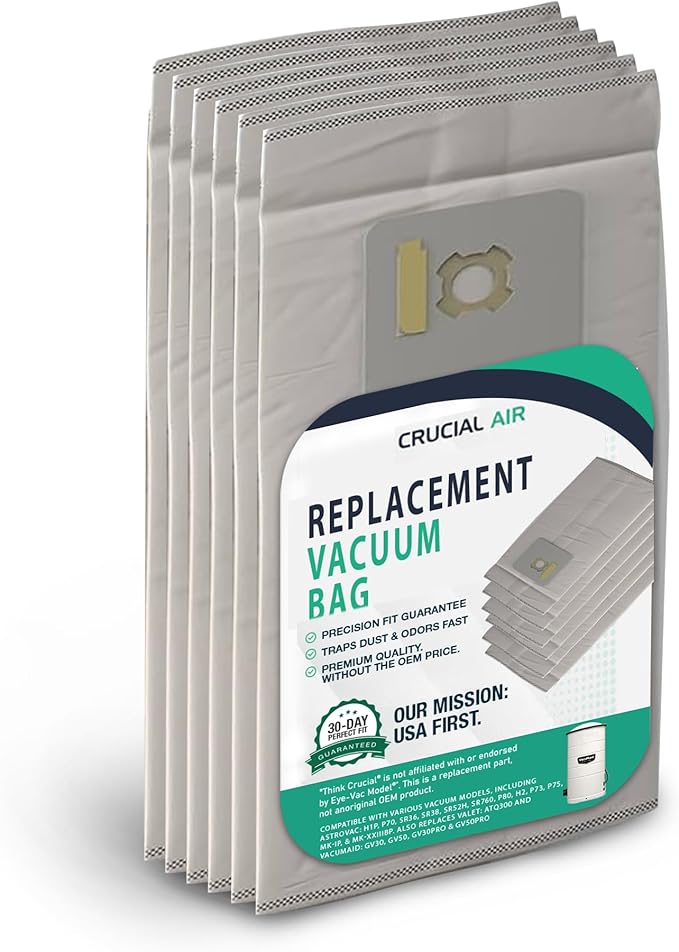6 Valet & VacuMaid Vacuum Bags Compatible with AstroVac, Part # HPB2HPK & HPB2H, Fits Models: H1P, P70, SR36, SR38, SR52H, ATQ300, GV30, GV50, GV30PRO & GV50PRO - by Think Crucial (6 Pack)
