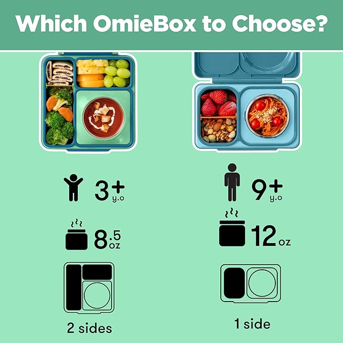 OmieBox Bento Box for Kids - Insulated Bento Lunch Box with Leak Proof Thermos Food Jar - 3 Compartments, Two Temperature Zones - (Meadow)