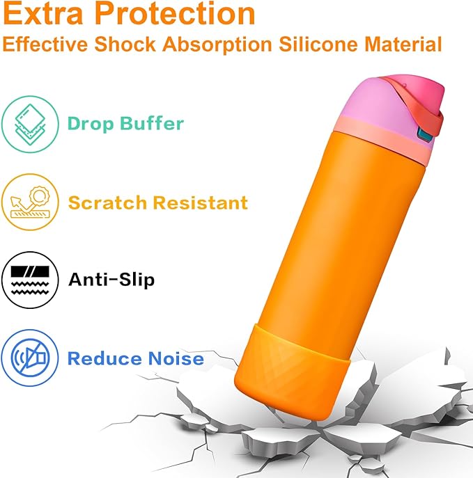 2PCS Silicone Water Bottle Boot for Owala 24oz, Protective Bottom Bumper Anti-Slip Sleeve for FreeSip, Twist, and Flip Stainless Steel Bottles, Dishwasher Safe and BPA Free(Orange)