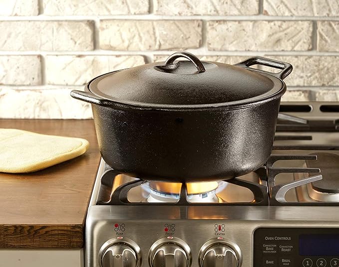 Lodge BOLD Exclusive 7 Quart Premium Pre-Seasoned Cast Iron Dutch Oven with Lid - Dual Handles - Use in the Oven, on the Stove, on the Grill or over the Campfire - Black